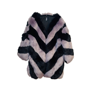 
                  
                    Load image into Gallery viewer, Black and Grey Chevron Faux Fur Coat
                  
                