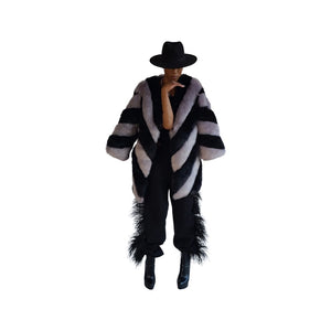 
                  
                    Load image into Gallery viewer, Black and Grey Chevron Faux Fur Coat
                  
                