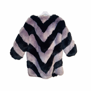 
                  
                    Load image into Gallery viewer, Black and Grey Chevron Faux Fur Coat
                  
                