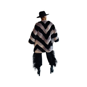 
                  
                    Load image into Gallery viewer, Black and Grey Chevron Faux Fur Coat
                  
                